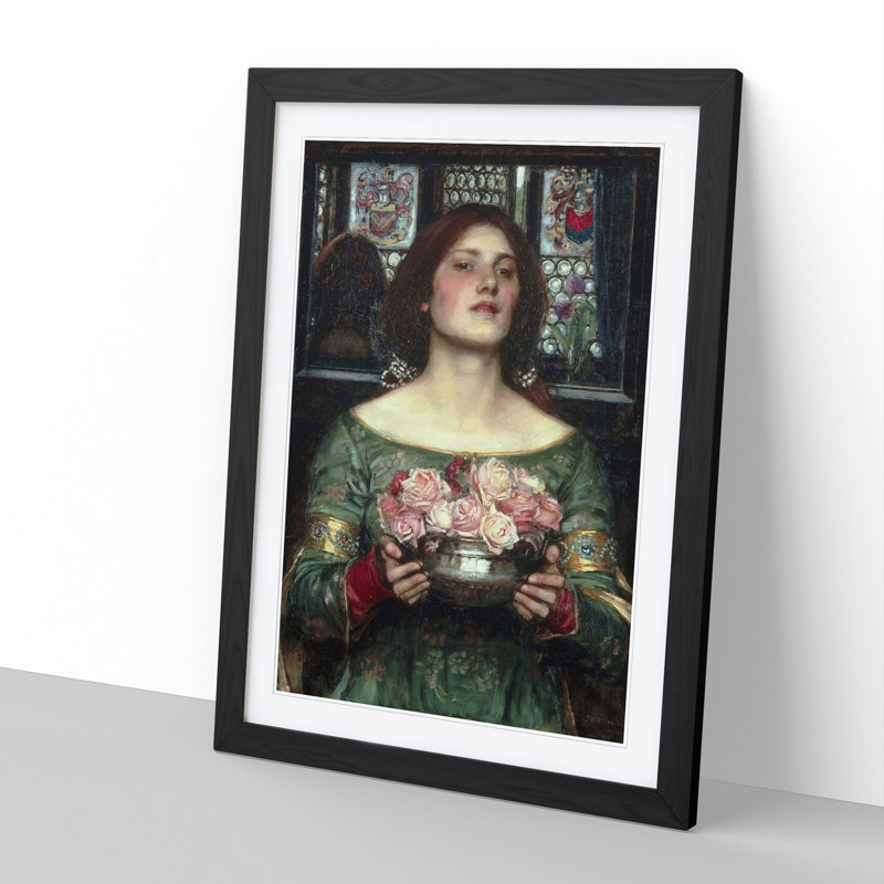 Girl with Flowers by John William Waterhouse - Picture Frame Painting, 48cm H x 36cm W x 2cm D, Black Framed
