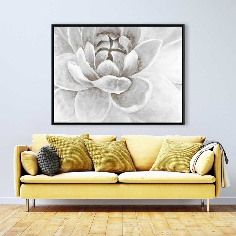Delicate White Chrysanthemum - Modern Beige Framed Canvas, 49.25" H x 37.25" W