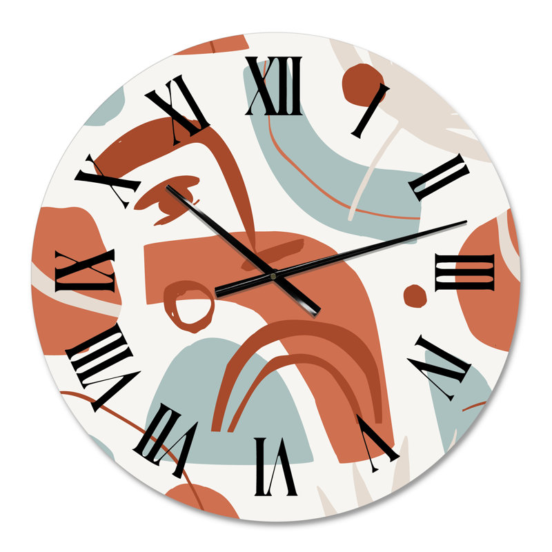 Formes géométriques avec feuilles de palmier tropicales - horloge murale moderne, Moyen