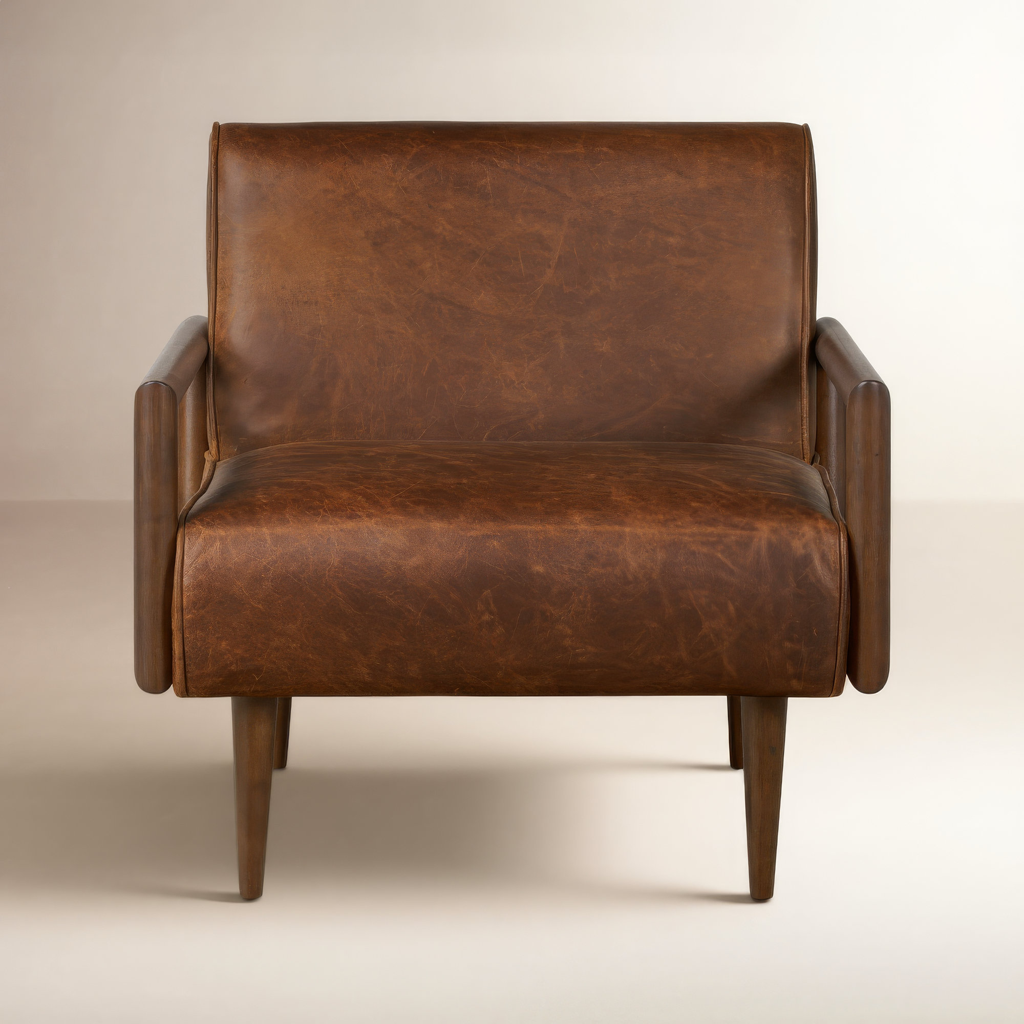 Elmire Upholstered Armchair, Chocolate Brown Genuine Leather