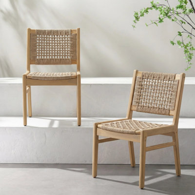Solvire Modern Coastal Acacia Wood & Handwoven Wicker Outdoor Dining Chairs
