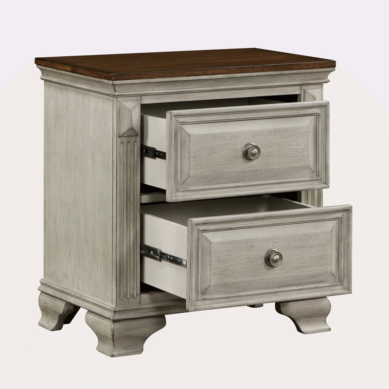 Table de chevet traditionnelle bicolore 1 pièce avec 2 tiroirs gris et brun