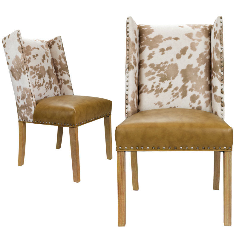 Bernier 20'' H Faux Leather Upholstered Parsons Chair, Beige/White, Natural