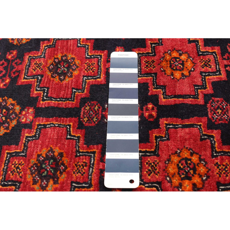 Tapis rouge en laine noué à la main de conception unique 3 pi 2 po x 5 pi 10 po New Age