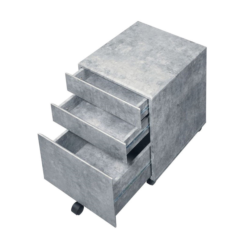Classeur à 3 compartiments de rangement, couleur argent, 5 roulettes, armoire en bois avec faux béton, structure de cas