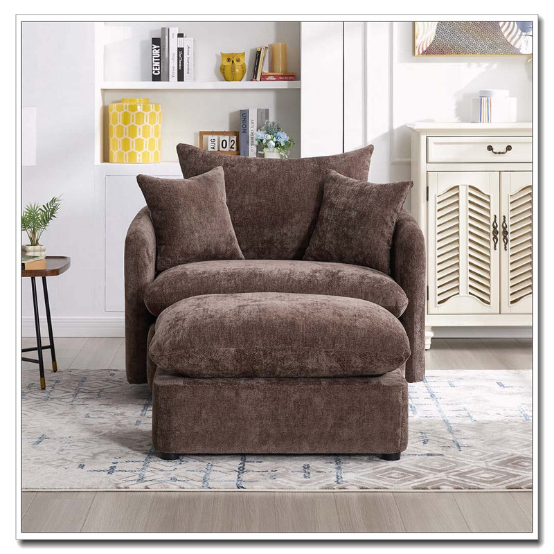 Coussin de fauteuil pivotant sur 360 ° avec 3 coussins, Brun, 1