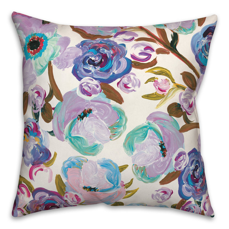 Housse et insert de coussin d'extérieur carré Painted Florals 3, 16 po x 16 po, Mauve