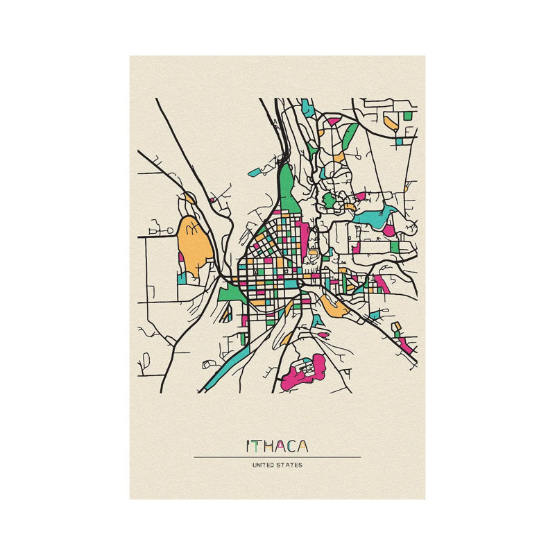 Ithaca, New York Map by Ayse Deniz Akerman - Wrapped Canvas Gallery-Wrapped Canvas Giclée, 20.32 cm H x 30.48 cm W