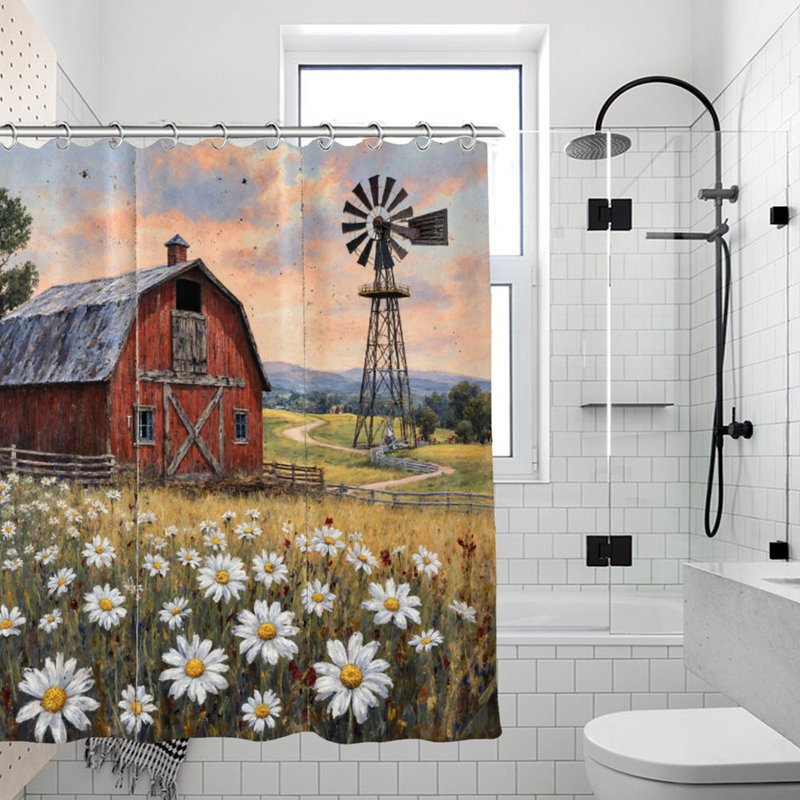 Rideaux de douche Red Barn & Daisies, 71 x 71