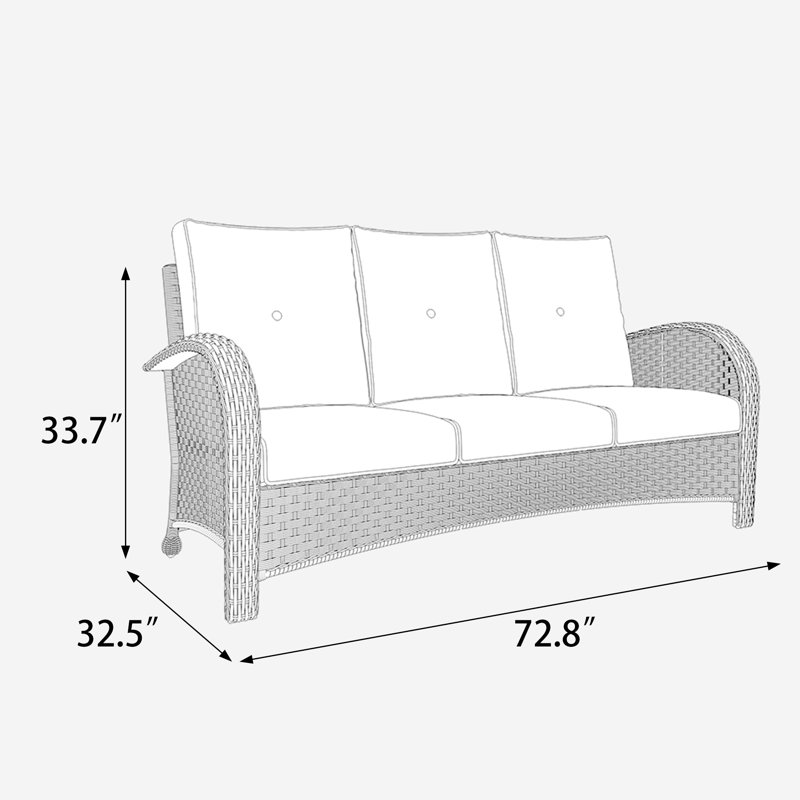 Outdoor Wicker Patio Sofa 3-seater, Brown, Navy
