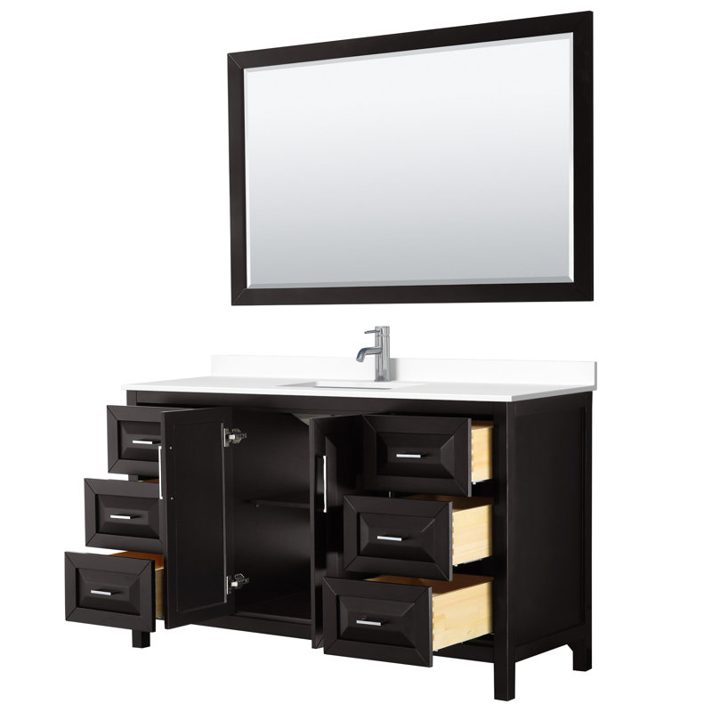 Daria 60'' W Single Vanity, White, White Cultured Marble, Polished Chrome