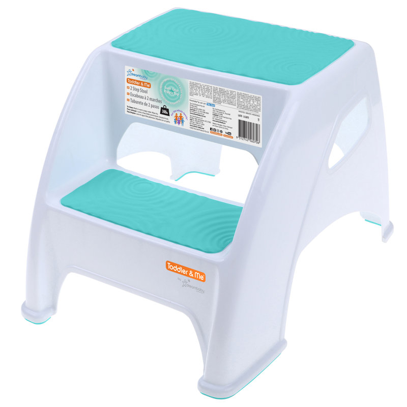 Teal and White Plastic 2-Step Stool for Toddlers