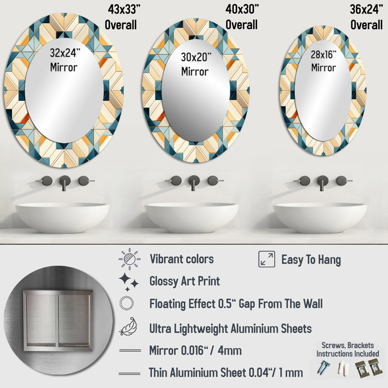 Silber - Miroir décoratif géométrique ovale sur métal, H 36 po x l 24 po