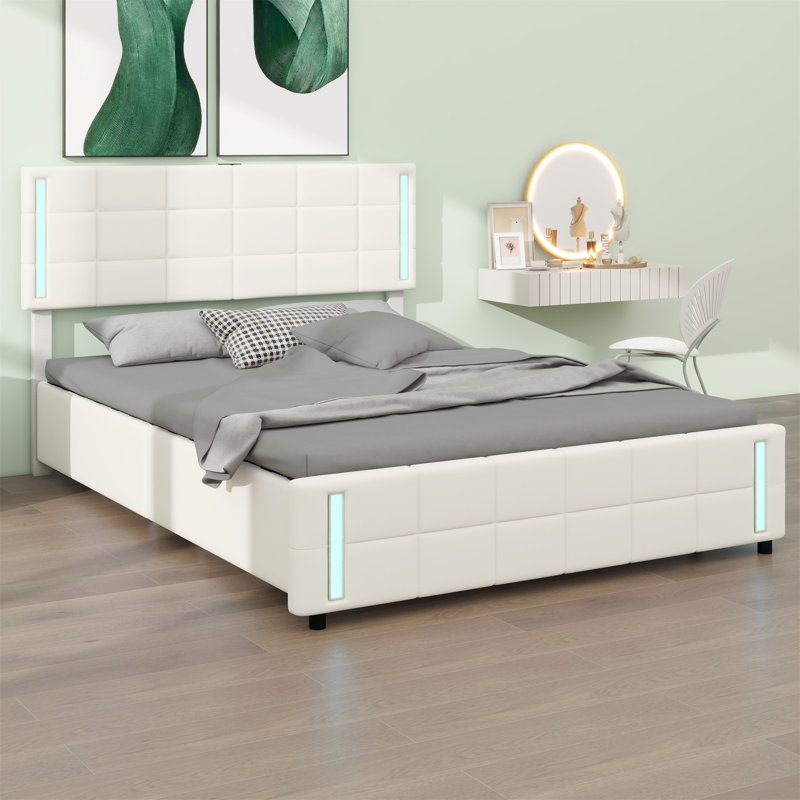 Lit plateforme en bois avec tête de lit, Grand lit, Chêne