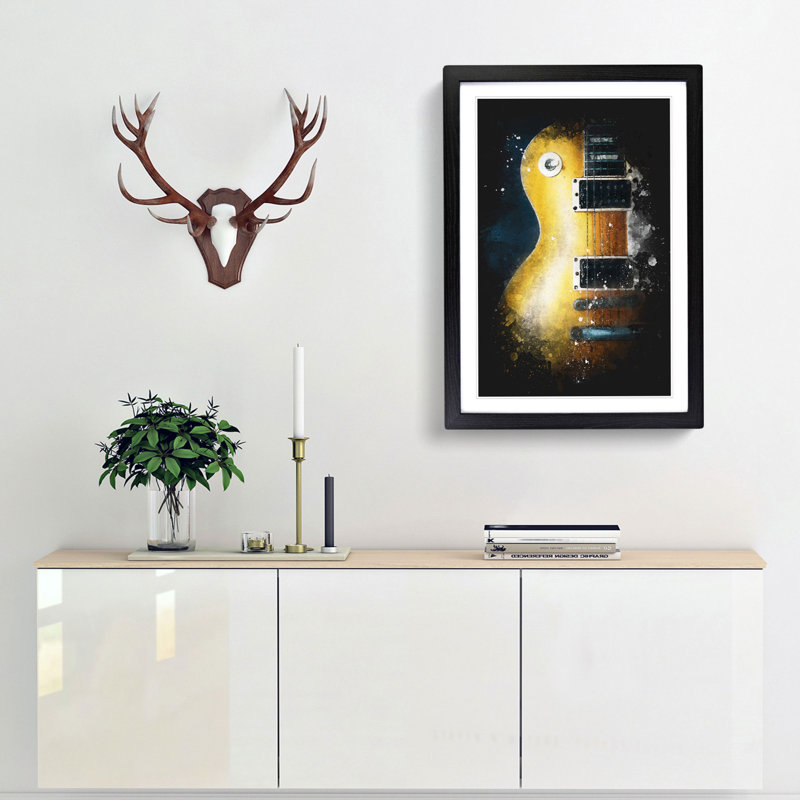 'Aged Electric Guitar' - Picture Frame Graphic Art Print, Black Framed, 87cm H x 62cm W x 2cm D