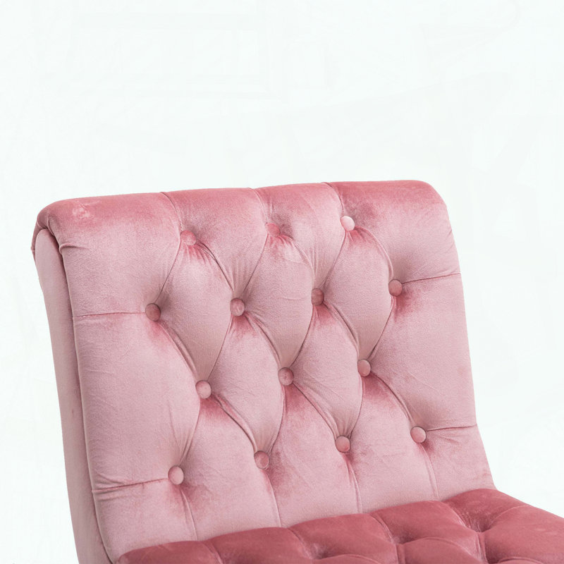 Fauteuil d'appoint sans accoudoirs en velours - rose - capitonné, Rose