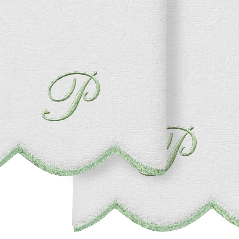 Ensemble de serviettes Linum Home Textiles 100% coton turc ADORNIA, P, Blanc/vert, Ensemble de 2 serviettes à doigts