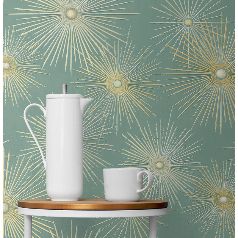 Papier peint auto-adhésif Jordynne Starburst Geo L 18 po x l 20,5 po, Vert
