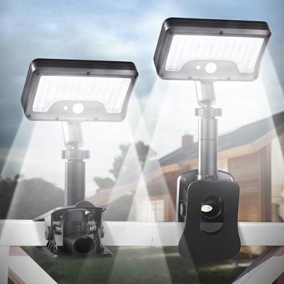 Outdoor Solar Clip-On LED Security Light, Solar & USB Dual Charging, Motion Sensor with Remote Control, 3 Color Temperatures, 360° Adjustable Lamp Head, 2 Pack