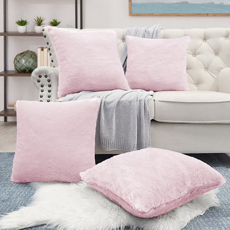Housse de coussin réversible en fausse fourrure, Rose