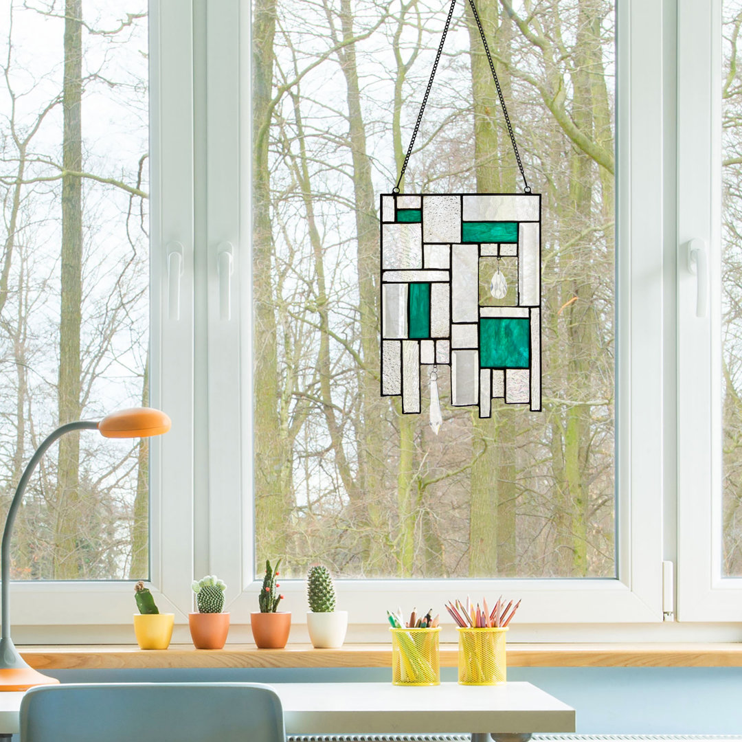 11.5"H Molly Turquoise Suncatcher Stained Glass Window Panel House of Hampton®