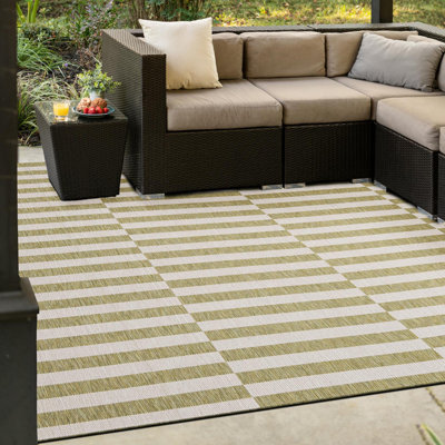 Tapis intérieur rayé vert / ivoire Altimari