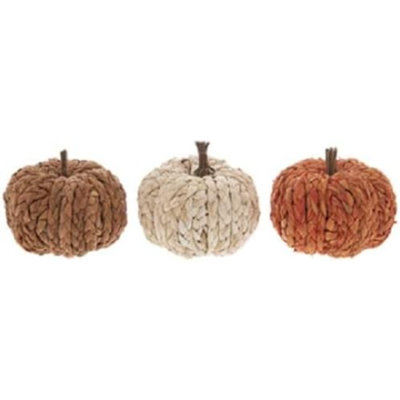 3 citrouilles tressées mélangeant une décoration d'automne d'automne à une table d'une hauteur de 4 po