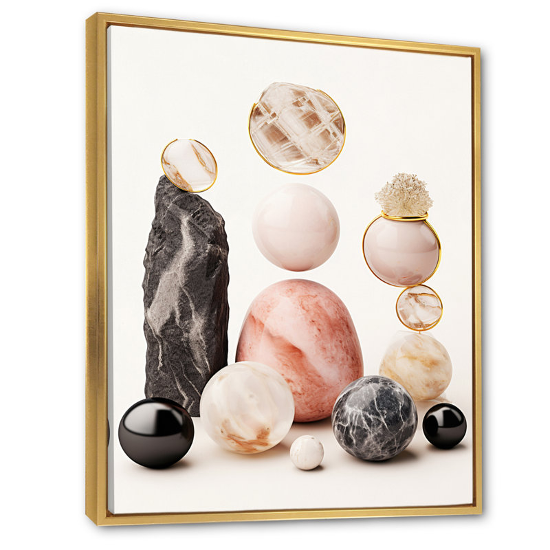 Zen Zen Stones Minerals sur toile, Cadre flottant doré, H 44 po x l 34 po