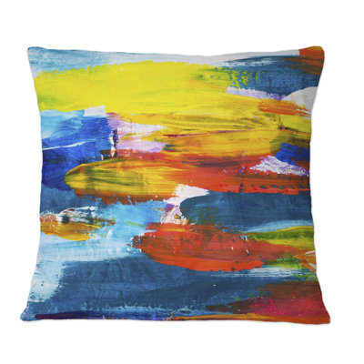 Jaune, jaune, rouge et bleu Stroke Universe - Coussin décoratif imprimé moderne