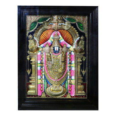 Tirupati Balaji (Venkateshvara) | Couleurs traditionnelles avec or 24 carats | Avec cadre