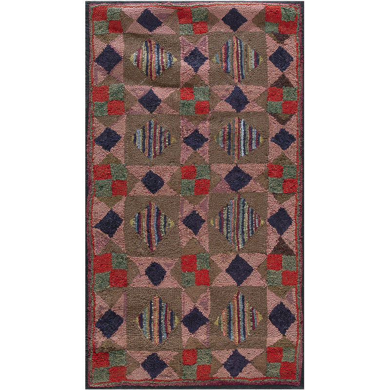 Hooked American 1930s Small Scatter Size Wool Antique Multicolor Rug