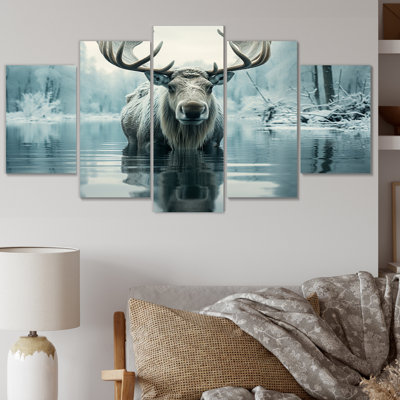 Orignal bleu - réflexion murale Arctique - animaux - 5 panneaux