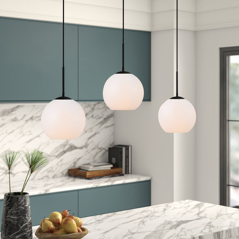 Snead 3-Light Globe Kitchen Island Pendant , Black, Frosted White