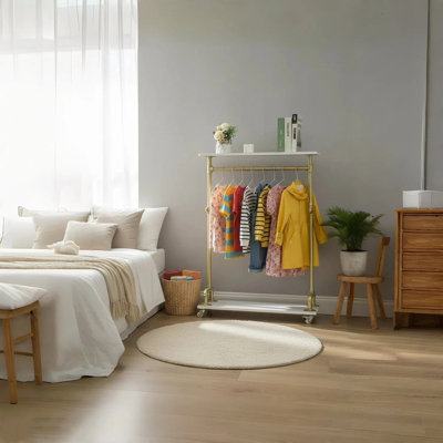 Porte-vêtements pour enfants avec roulettes, petit porte-vêtements pour bébé avec tablette de rangement inférieure, organisateur de vêtements pour enfants