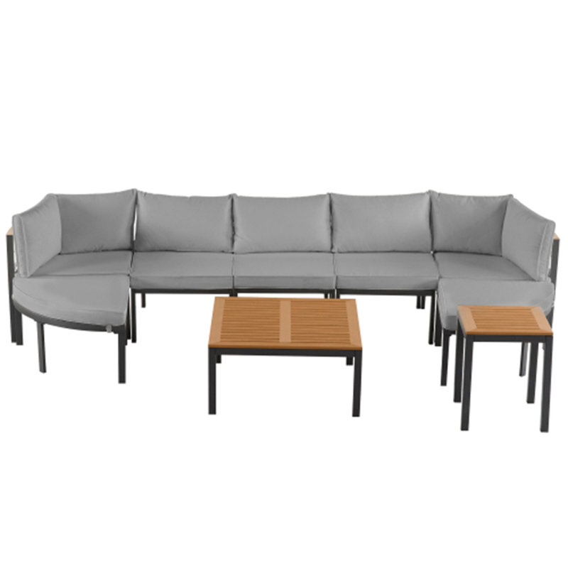 Ensemble de conversation modulaire d'extérieur moderne avec ensemble de conversation et coussins de patio, Gris