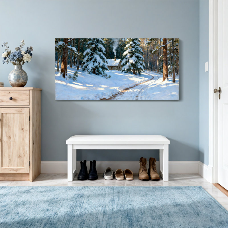 Paysage et nature, paysage de chalet enneigé, H 28 po x l 58 po