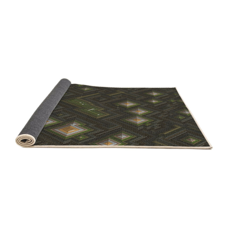 Tapis à motif géométrique vert, Rond 3 pi
