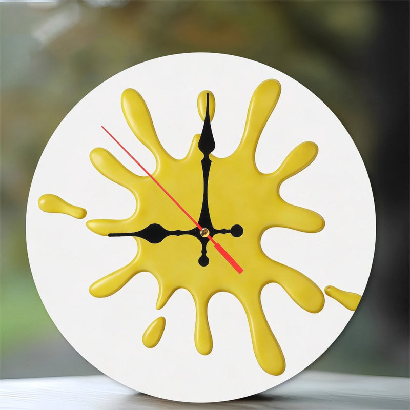 Horloge murale ronde en bois 10 po, mouvement à quartz silencieux, imprimé UV, à piles, Jaune