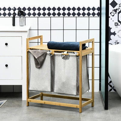 Double panier à linge avec cadre, 10,7 gallons chacun, conception à lattes pour la circulation d'air dans le panier de chambre améliore l'efficacité