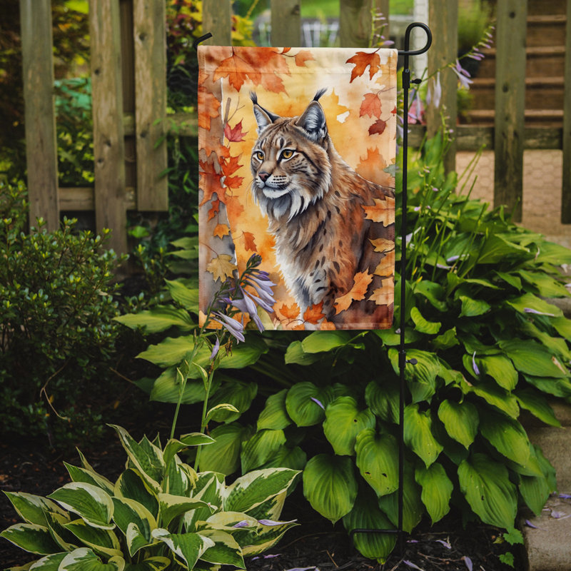 Chat en feuilles d'automne drapeau de jardin, Highlander Lynx