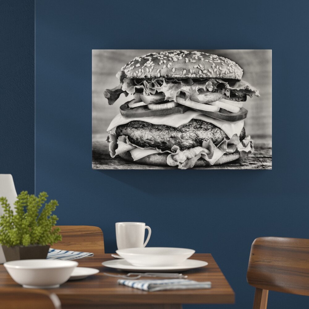 Leinwandbild Hamburger Mc Donalds Cheeseburger Burger Essen Fleisch in Monochrom