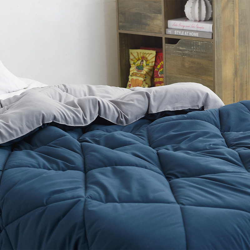 Baffle Box Stitch Comforter Set, Gray, Queen Comforter + 2 Shams