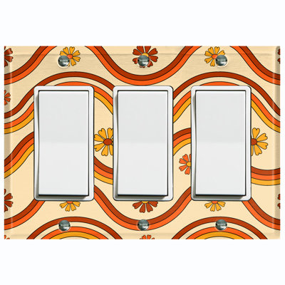 Metal Light Switch Plate Outlet Cover (Flower Retro Groovy Wave - Single Toggle)