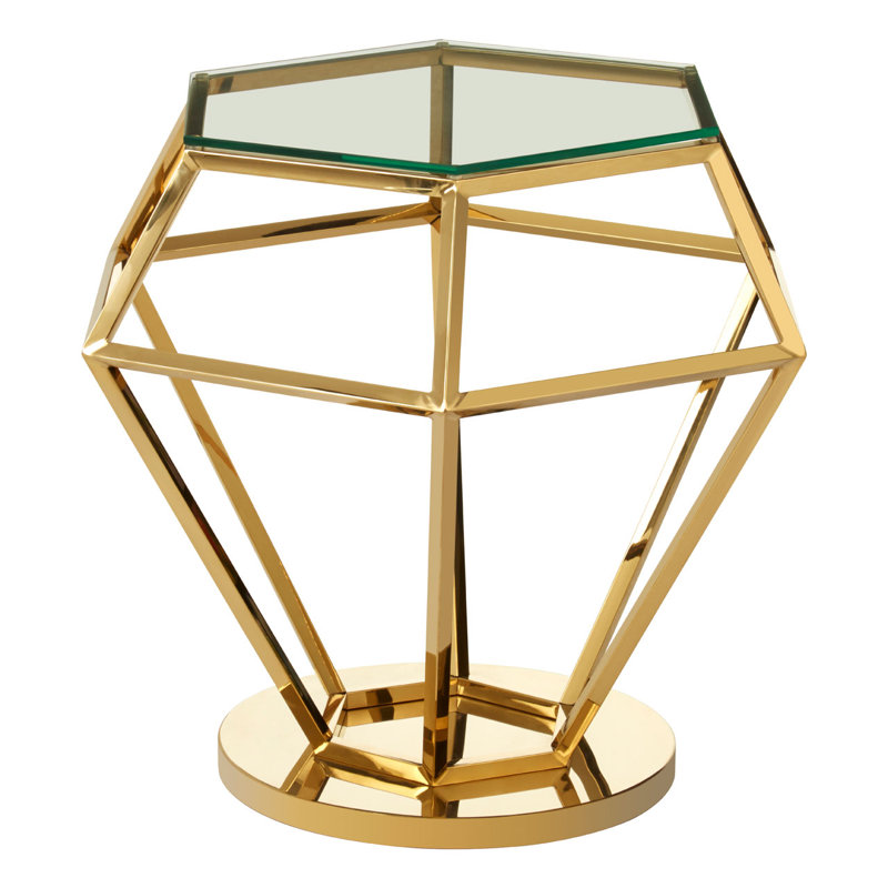 Redd Glass Top Frame End Table, Gold