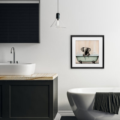 «Baby Elephant Bathtime», reproduction encadrée sous verre, conception de Sasha