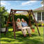 Balancelle en bois avec support, balancelle de patio 2 places avec table centrale