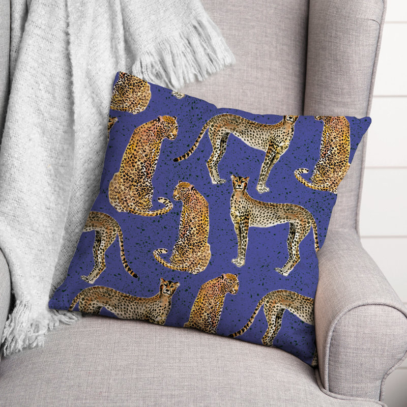 Coussin extérieur Cheetahs On, Bleu, H 18 po x l 18 po