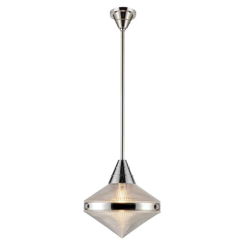 Luminaire suspendu 1 lumière Willard, Nickel poli, Prismatique transparent