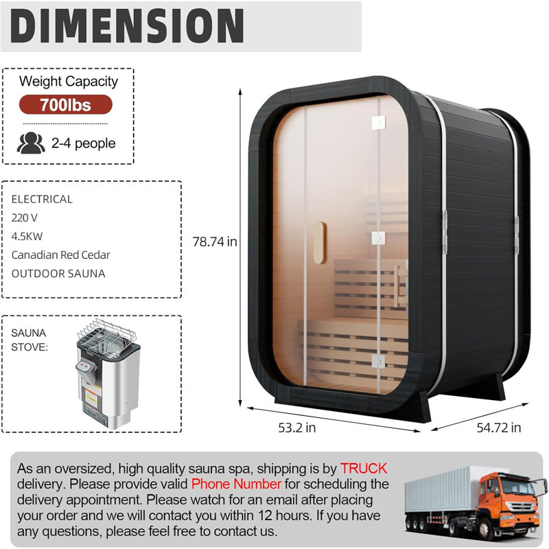 Smartmak® Outdoor Steam Sauna For 2 Person, Canadian Hemlock Saunas Spa, Traditional Barrel Wooden Sauna With Etl-Certified 4.5Kw Stove, 0-195℉ (53.15”X 54.72”X 78.74”, Hemlock)