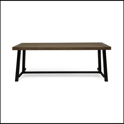 Table de salle à manger d'extérieur durable en bois d'acacia avec structure en métal rustique pour les rassemblements de patio et de jardin